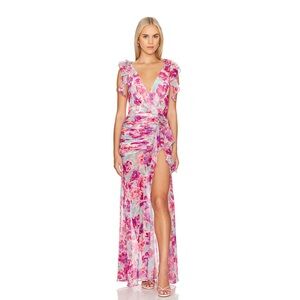 NWT Lovers and Friends x Anja Dujakovic Jade Gown in Pink Floral Multi Flower